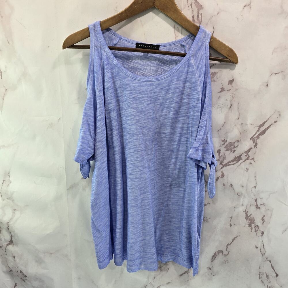Anthropologie T Shirt Womens Small Blue Cut Burn Out Short Sleeve Knot Tie
